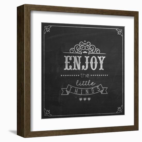 Enjoy the Little Things Quote Typographical Background on Blackboard with Chalk-Melindula-Framed Art Print