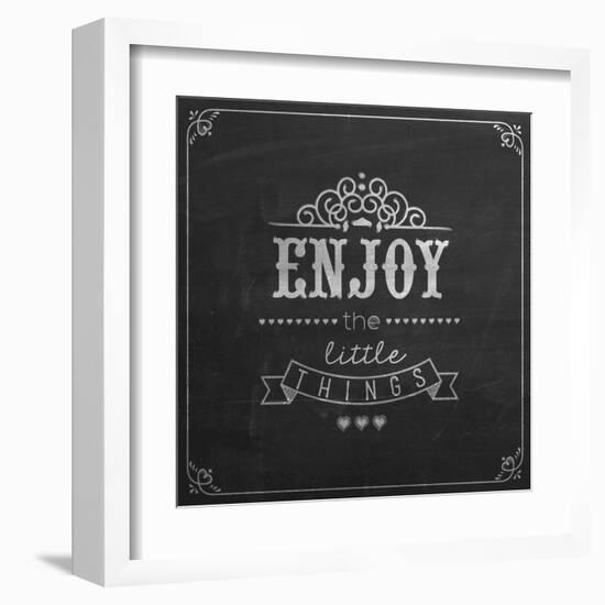 Enjoy the Little Things Quote Typographical Background on Blackboard with Chalk-Melindula-Framed Art Print