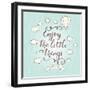 Enjoy the Little Things. Stylish Vector Card in Vintage Colors with Waves, Balloon, Text and Clouds-smilewithjul-Framed Art Print