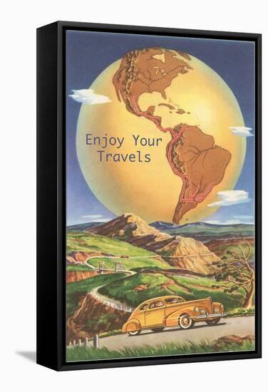 Enjoy Your Travels, Globe with Americas-null-Framed Stretched Canvas