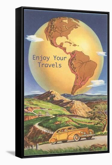 Enjoy Your Travels, Globe with Americas-null-Framed Stretched Canvas