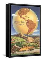 Enjoy Your Travels, Globe with Americas-null-Framed Stretched Canvas
