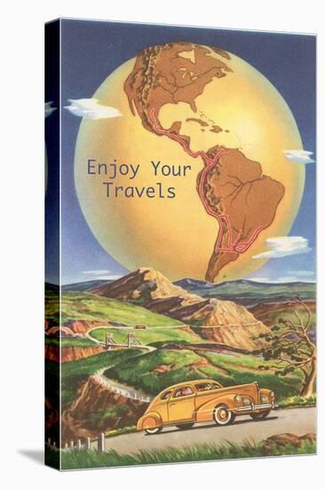 Enjoy Your Travels, Globe with Americas-null-Stretched Canvas