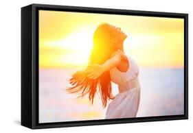 Enjoyment - Free Happy Woman Enjoying Sunset-Maridav-Framed Stretched Canvas