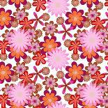 Seamless Yellow Pink Flowers on Brown Background-Enka Parmur-Art Print