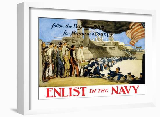 Enlist in the Navy, Follow the Boys in Blue, c.1914-George Hand Wright-Framed Art Print