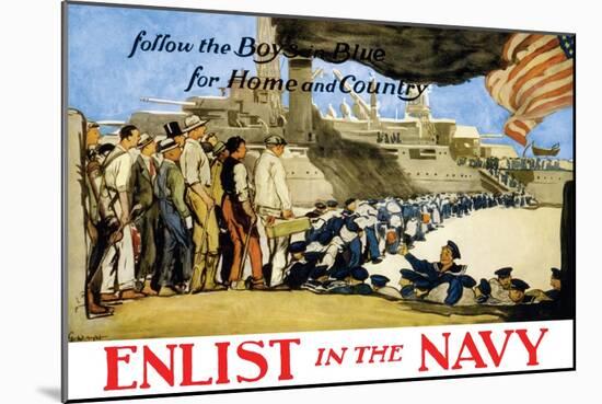 Enlist in the Navy, Follow the Boys in Blue, c.1914-George Hand Wright-Mounted Art Print