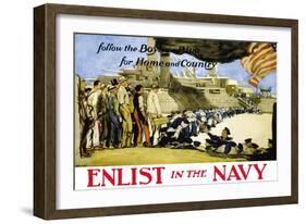 Enlist in the Navy, Follow the Boys in Blue, c.1914-George Hand Wright-Framed Art Print