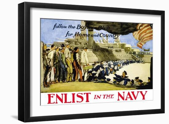 Enlist in the Navy, Follow the Boys in Blue, c.1914-George Hand Wright-Framed Art Print