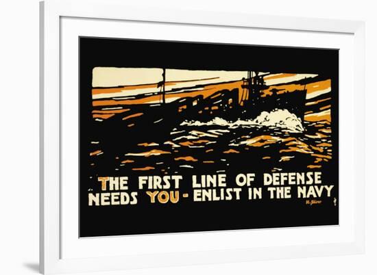 Enlist in the Navy, The First Line of Defense, c.1914-Hampton Francis Shirer-Framed Art Print