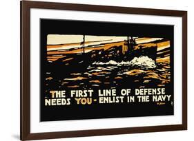 Enlist in the Navy, The First Line of Defense, c.1914-Hampton Francis Shirer-Framed Art Print