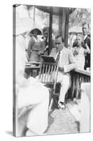 Enrico Caruso Leans Back on Chair Holding a Board with Music-null-Stretched Canvas