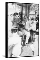 Enrico Caruso Leans Back on Chair Holding a Board with Music-null-Framed Stretched Canvas
