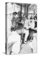 Enrico Caruso Leans Back on Chair Holding a Board with Music-null-Stretched Canvas