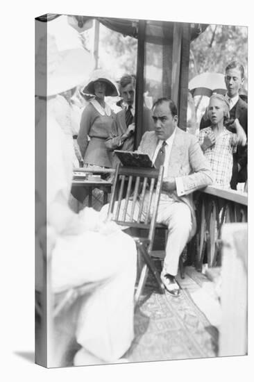 Enrico Caruso Leans Back on Chair Holding a Board with Music-null-Stretched Canvas