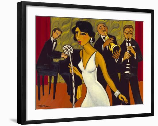 Ensemble with Green Curtain (Lady in White)-Marsha Hammel-Framed Giclee Print