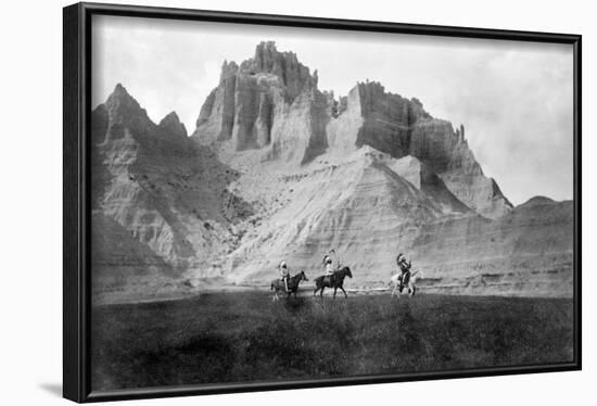 Entering the Badlands, Three Sioux Indians on Horseback, 1905-null-Framed Art Print