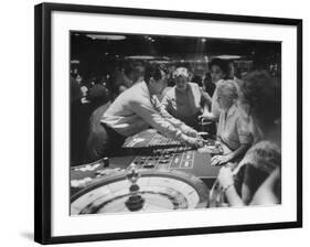 Entertainer Dean Martin Acting as Dealer at a Casino-Allan Grant-Framed Premium Photographic Print