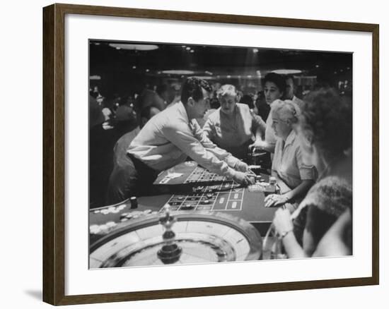 Entertainer Dean Martin Acting as Dealer at a Casino-Allan Grant-Framed Premium Photographic Print