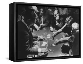 Entertainer Dean Martin Running His Own Game of Blackjack at a Casino-Allan Grant-Framed Stretched Canvas