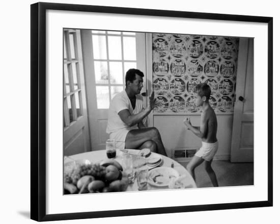 Entertainer Dean Martin Sparring with His Son at Home-Allan Grant-Framed Premium Photographic Print