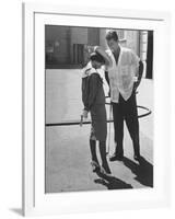 Entertainer Dean Martin Talking with Actress Pier Angeli on the Lot of a Studio-Allan Grant-Framed Premium Photographic Print