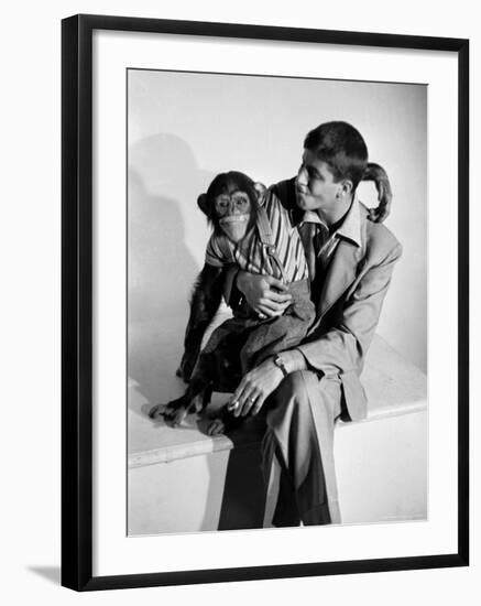 Entertainer Jerry Lewis with a Chimpanzee-Peter Stackpole-Framed Premium Photographic Print