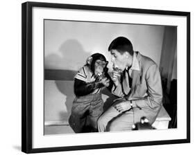 Entertainer Jerry Lewis with a Chimpanzee-Peter Stackpole-Framed Premium Photographic Print