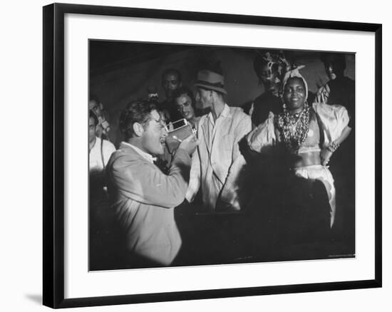 Entertainer Orson Welles Filming the Rio de Janerio Carnival Celebration-Hart Preston-Framed Premium Photographic Print