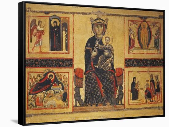 Enthroned Madonna and Child with Four Marian Stories-Margarito d'Arezzo-Framed Stretched Canvas