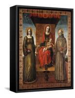 Enthroned Madonna and Child with Saints Bernardino and Catherine of Alexandria-Vincenzo Foppa-Framed Stretched Canvas