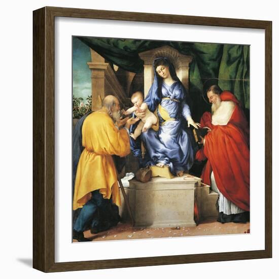 Enthroned Madonna and Child with Saints Giuseppe and Jerome-null-Framed Giclee Print