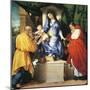 Enthroned Madonna and Child with Saints Giuseppe and Jerome-null-Mounted Giclee Print