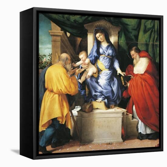 Enthroned Madonna and Child with Saints Giuseppe and Jerome-null-Framed Stretched Canvas