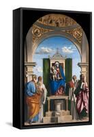 Enthroned Madonna with Child and Saints Peter, Romuald, Benedict and Paul, Ca 1595-Giovanni Battista Cima Da Conegliano-Framed Stretched Canvas