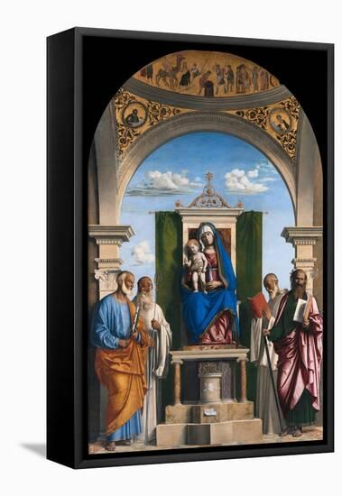 Enthroned Madonna with Child and Saints Peter, Romuald, Benedict and Paul, Ca 1595-Giovanni Battista Cima Da Conegliano-Framed Stretched Canvas