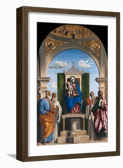 Enthroned Madonna with Child and Saints Peter, Romuald, Benedict and Paul, Ca 1595-Giovanni Battista Cima Da Conegliano-Framed Giclee Print