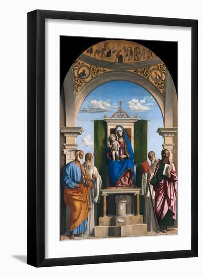 Enthroned Madonna with Child and Saints Peter, Romuald, Benedict and Paul, Ca 1595-Giovanni Battista Cima Da Conegliano-Framed Giclee Print