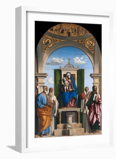 Enthroned Madonna with Child and Saints Peter, Romuald, Benedict and Paul, Ca 1595-Giovanni Battista Cima Da Conegliano-Framed Giclee Print