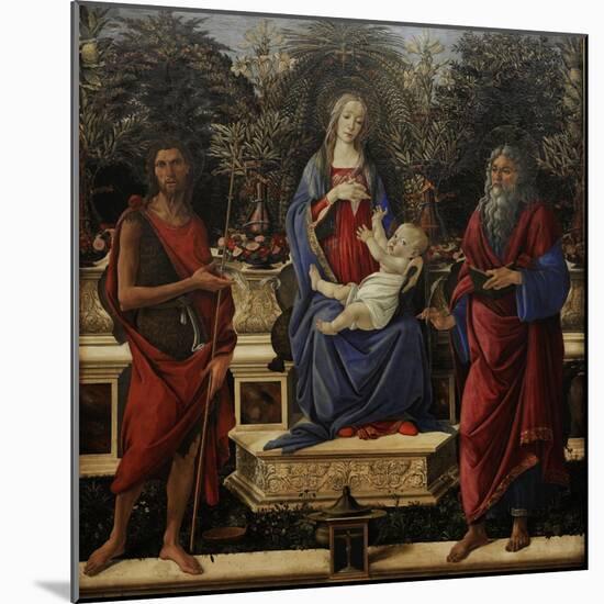 Enthroned Maria with Child with John the Baptist and John the Evangelist-Sandro Botticelli-Mounted Giclee Print