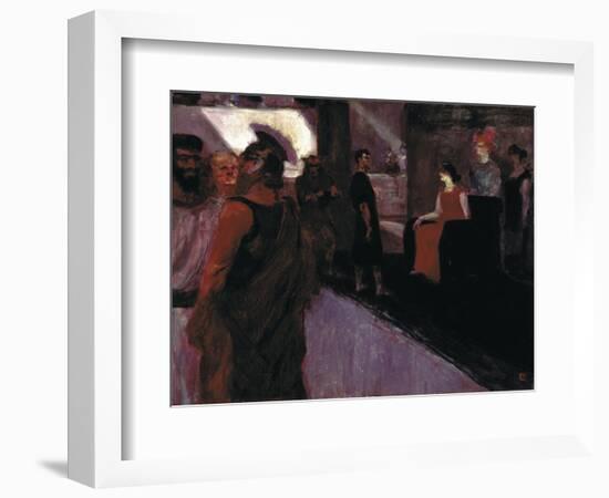 Enthroned Messalina (With Roman Centurion and Men in to gas)-Henri de Toulouse-Lautrec-Framed Art Print