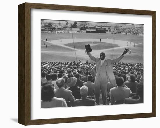 Enthusiastic Fan Cheering in Stands During Cuban Baseball Game-Mark Kauffman-Framed Photographic Print