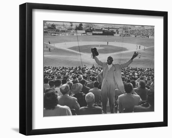 Enthusiastic Fan Cheering in Stands During Cuban Baseball Game-Mark Kauffman-Framed Photographic Print