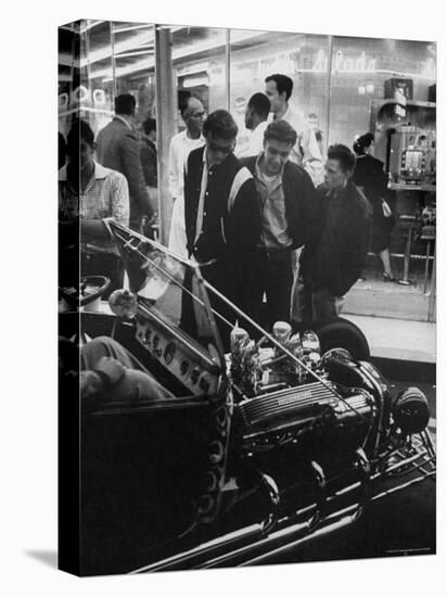 Enthusiasts Admiring Chromed Roadster Ford with a Cadillac Engine That Took 5 Years to Build-Ralph Crane-Stretched Canvas
