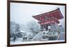 Entrance gate of Kiyomizu-dera Temple during snow storm, UNESCO World Heritage Site, Kyoto, Japan,-Damien Douxchamps-Framed Photographic Print