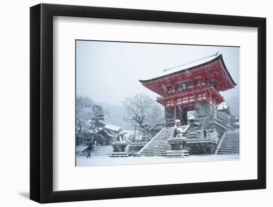 Entrance gate of Kiyomizu-dera Temple during snow storm, UNESCO World Heritage Site, Kyoto, Japan,-Damien Douxchamps-Framed Photographic Print