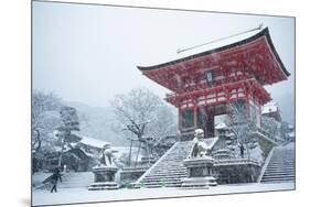 Entrance gate of Kiyomizu-dera Temple during snow storm, UNESCO World Heritage Site, Kyoto, Japan,-Damien Douxchamps-Mounted Photographic Print