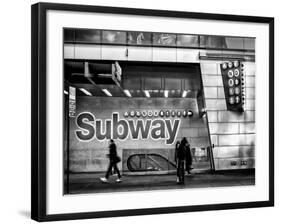 Entrance of a Subway Station in Times Square - Urban Street Scene by Night - Manhattan - New York-Philippe Hugonnard-Framed Photographic Print