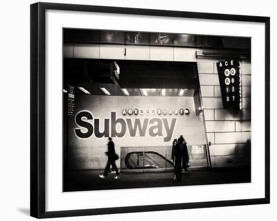 Entrance of a Subway Station in Times Square - Urban Street Scene by Night - Manhattan - New York-Philippe Hugonnard-Framed Photographic Print