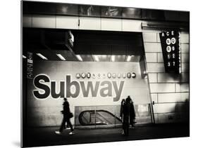 Entrance of a Subway Station in Times Square - Urban Street Scene by Night - Manhattan - New York-Philippe Hugonnard-Mounted Photographic Print